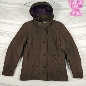 Aigle Brown Hooded Jacket Purple Lining 4 Pocket Women’s Size 40 M
